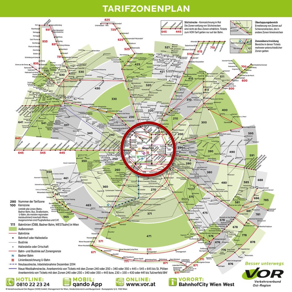 Kernzone 100 Tarifzonenplan des VOR
